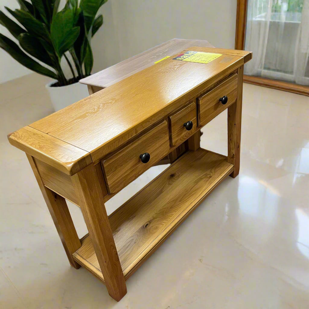 Oak Console Table 3 Drawer (Seconds) Sheffield Discount Furniture