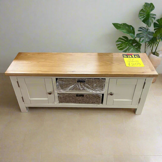 Wide TV Unit Cream With 2 Doors And 2 Baskets Sheffield Discount Furniture