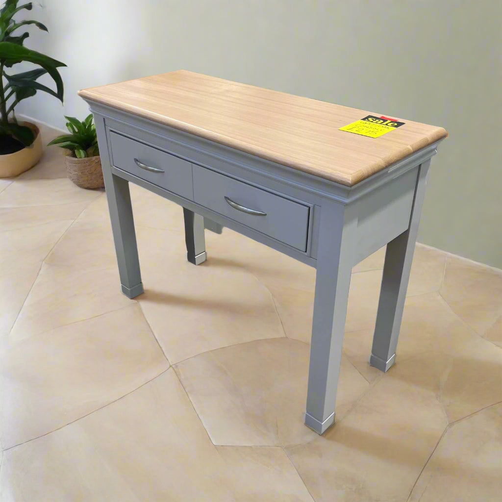Console Table Grey With Oak Top With Double Drawer Sheffield Discount Furniture