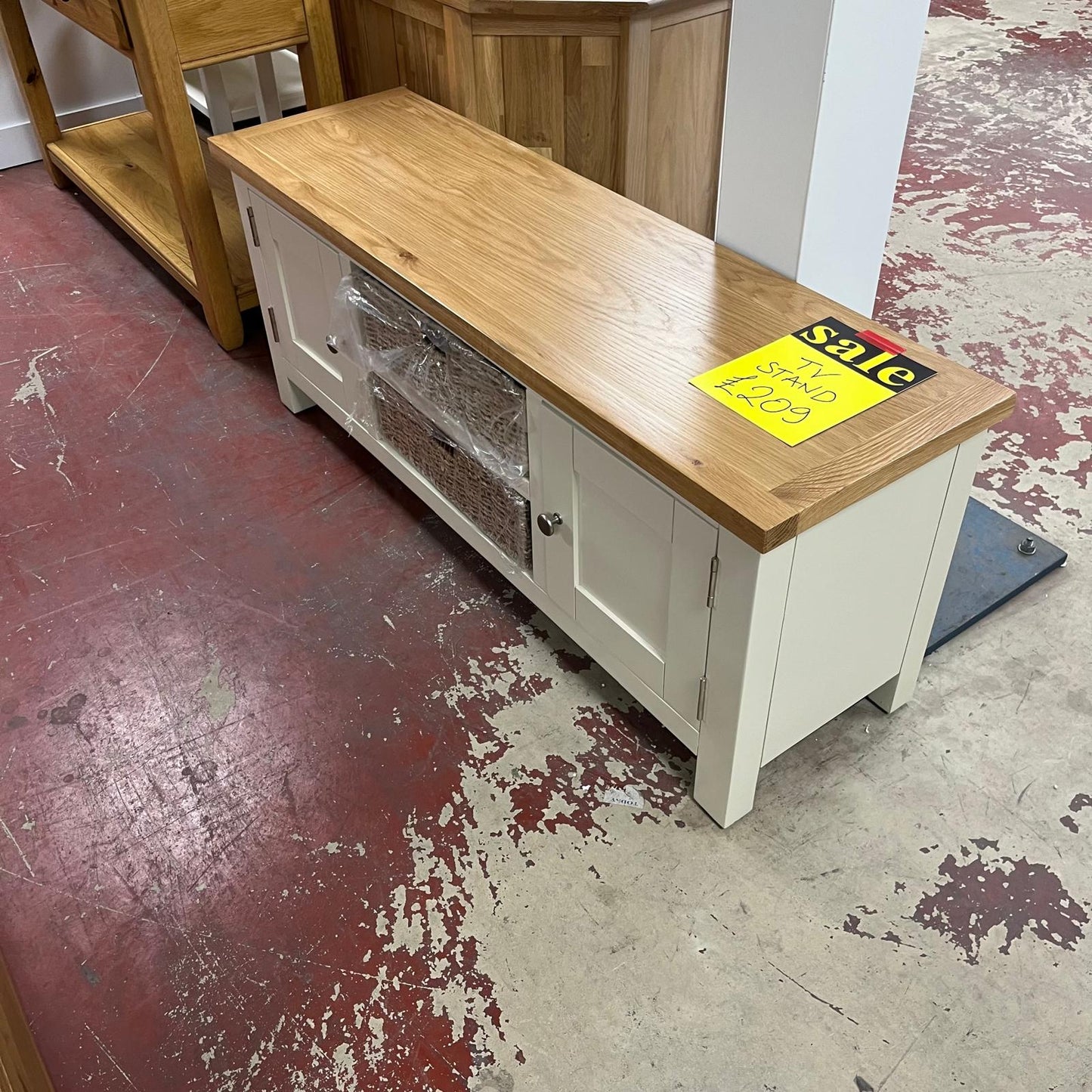 Wide TV Unit Cream With 2 Doors And 2 Baskets Sheffield Discount Furniture