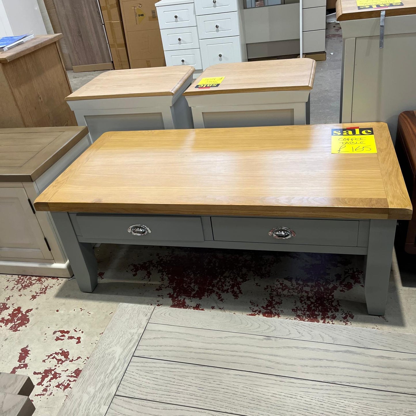 Coffee Table Rectangular Grey With Oak Colour Top Sheffield Discount Furniture