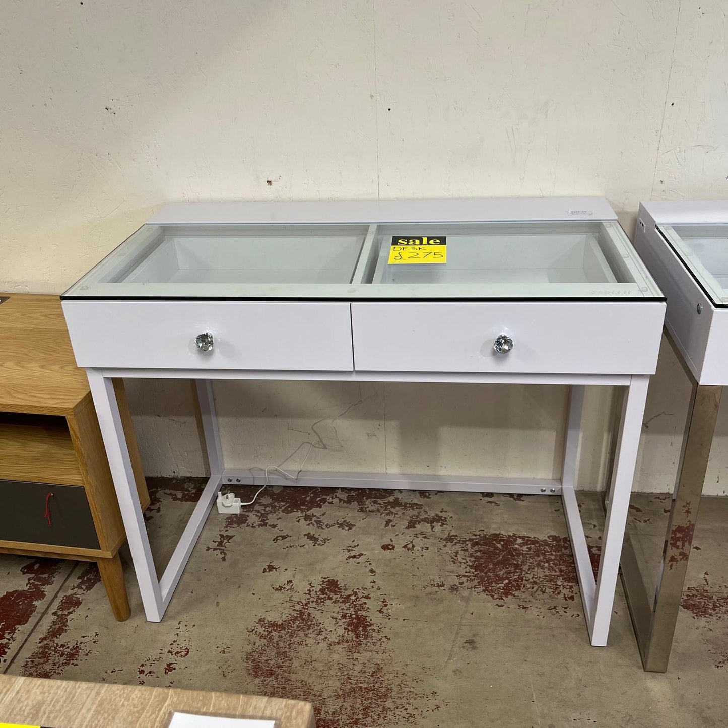 Diana Desk With Glass Top 2 Drawers White Sheffield Discount Furniture