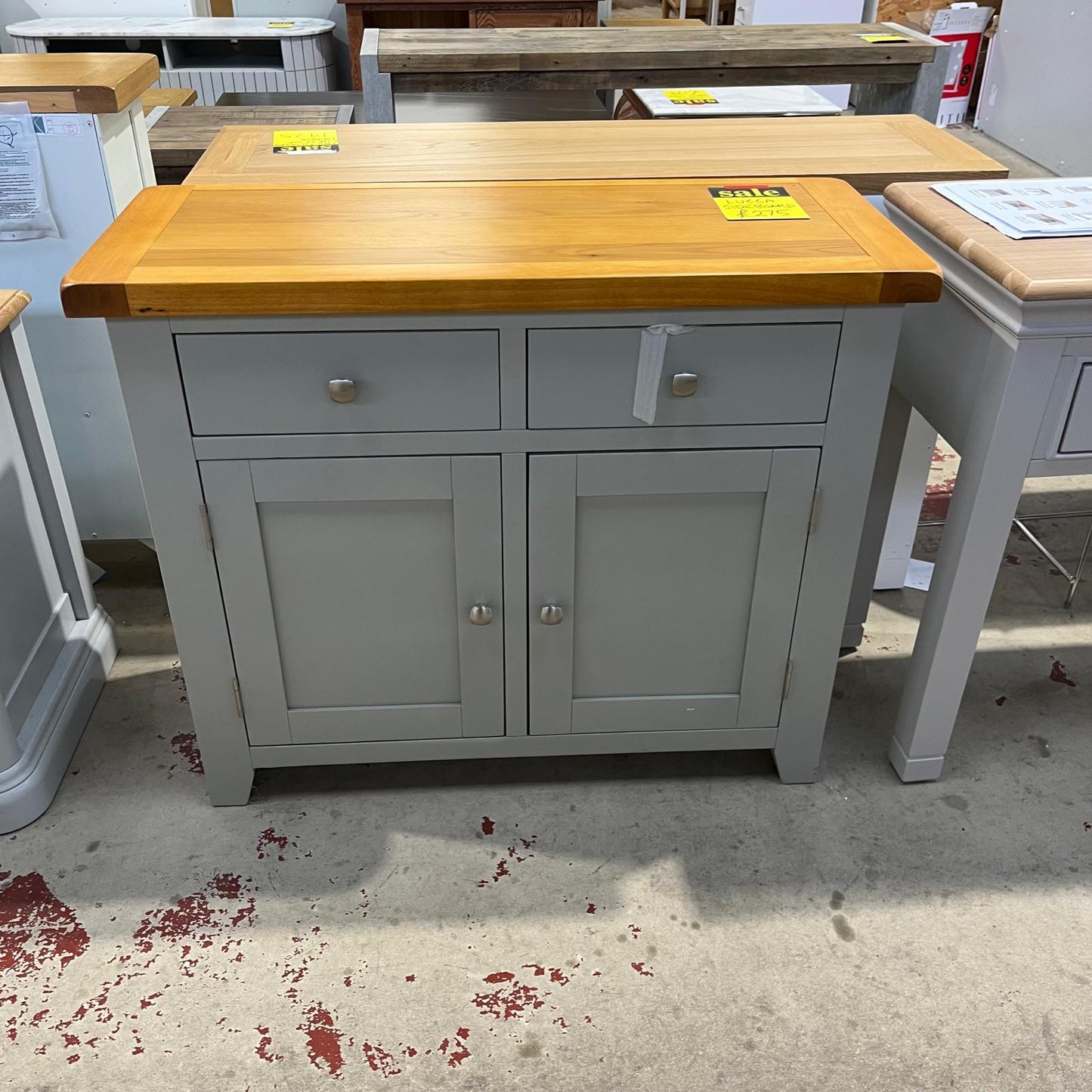 Lucca Sideboard 2 Door 2 Drawer Grey With Oak Top Sheffield Discount Furniture