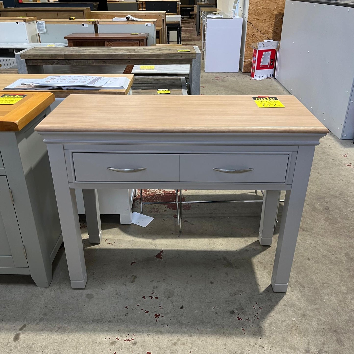 Console Table Grey With Oak Top With Double Drawer Sheffield Discount Furniture