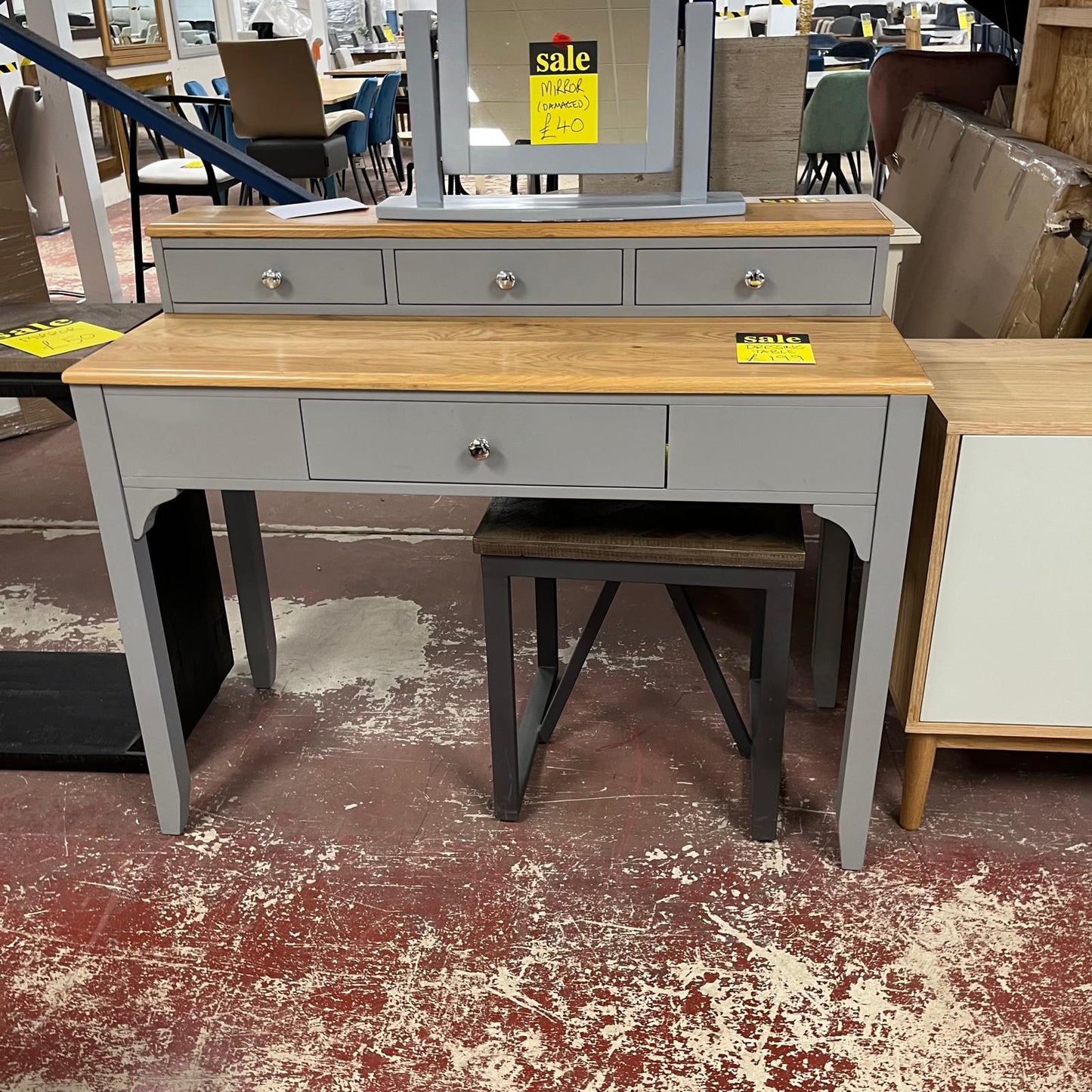 Dressing Table 2 Tier 4 Drawer Grey With Oak Top Sheffield Discount Furniture