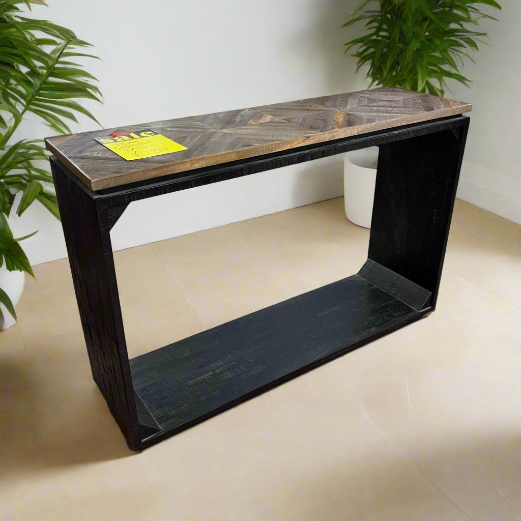 Teak Brown Top Console Table With Black Frame Sheffield Discount Furniture