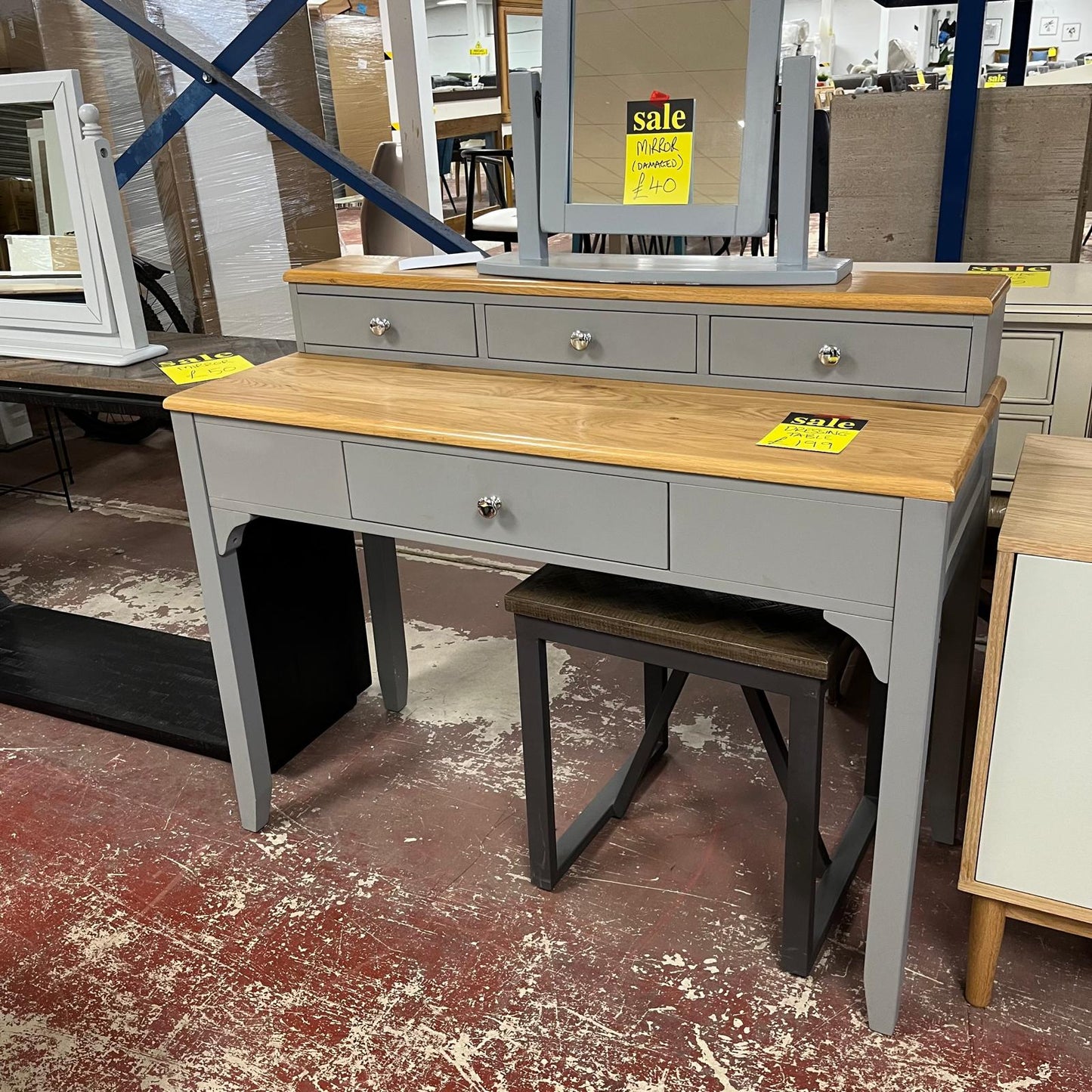 Dressing Table 2 Tier 4 Drawer Grey With Oak Top Sheffield Discount Furniture