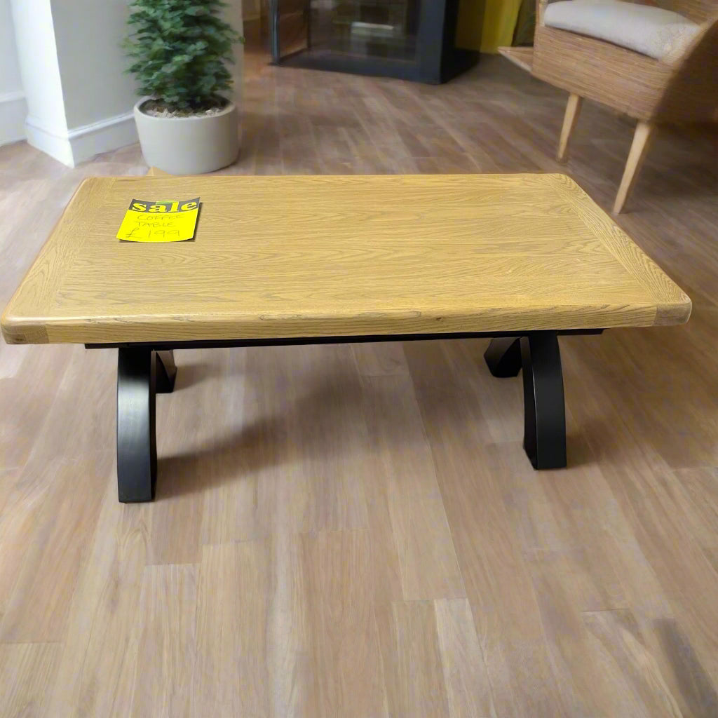 Hop Rectangular Coffee Table With Curved Feet Oak Top Sheffield Discount Furniture