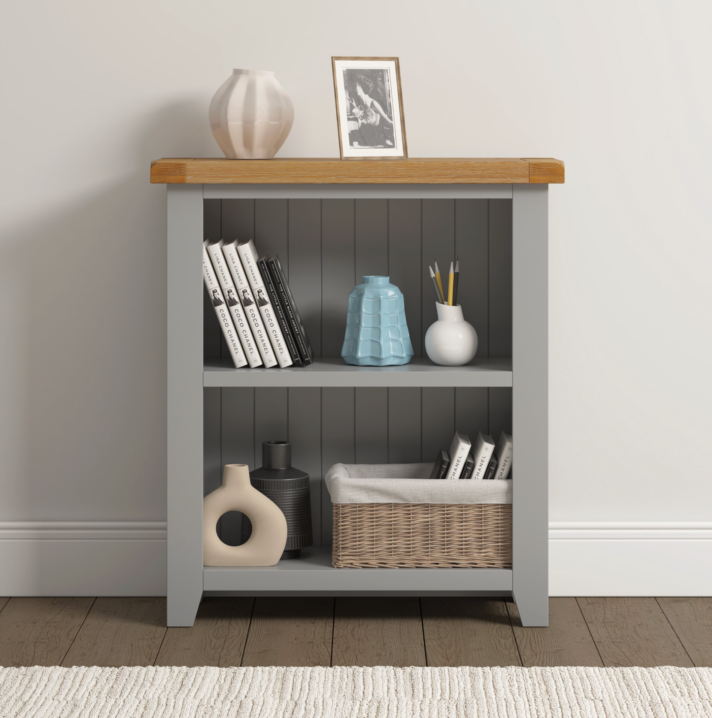 Windi Low Bookcase (Ivory/Oak/Grey)