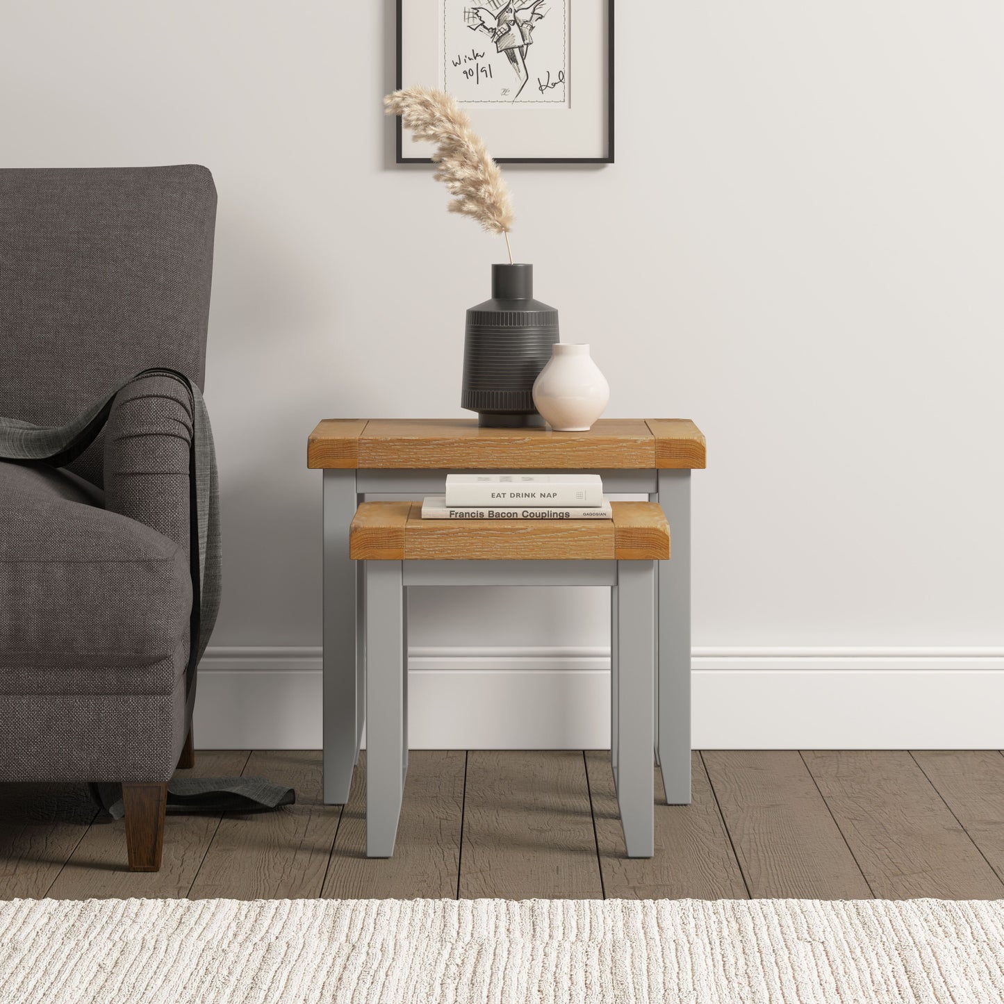 Windi Nest of 2 Tables (Ivory/Oak/Grey)