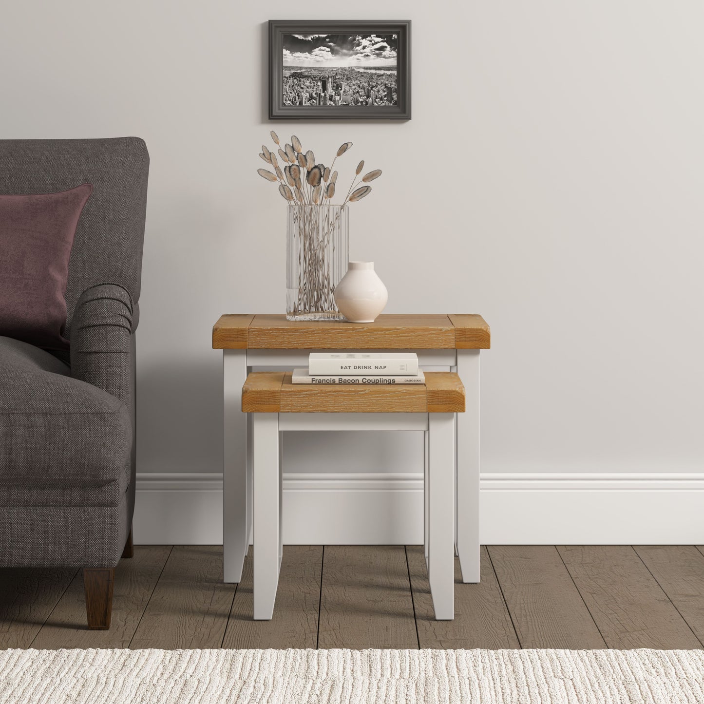 Windi Nest of 2 Tables (Oak/Ivory/Grey)