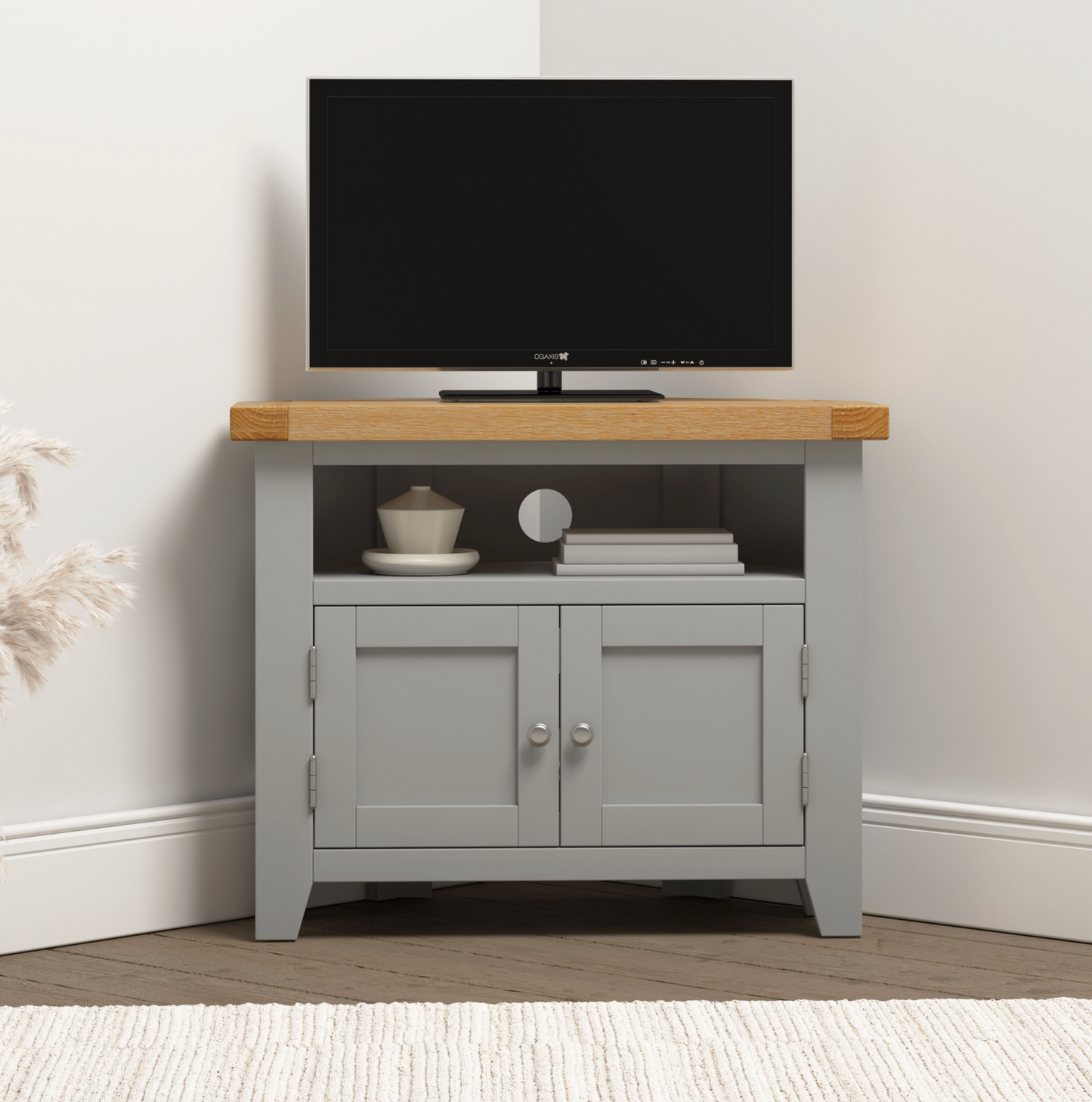 Windi 2 Door Corner TV Unit (Oak/Ivory/Grey)