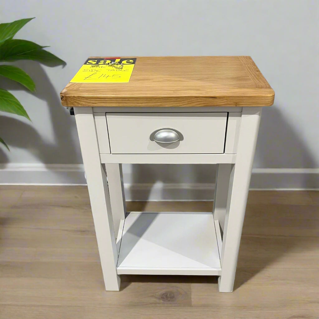 Oak Top White Side Table 1 Drawer Sheffield Discount Furniture