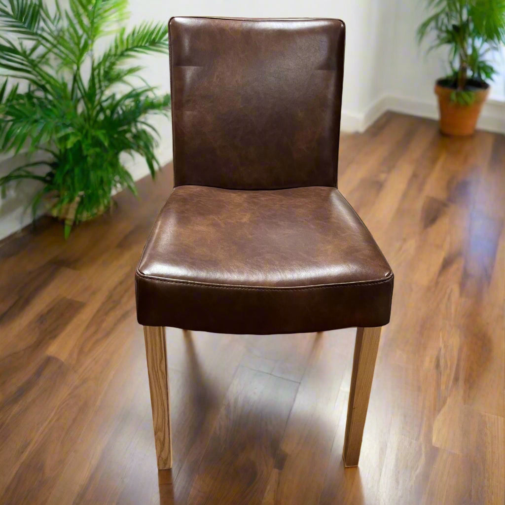 OFL Dark Leather Oak Leg Dining Chair Sheffield Discount Furniture