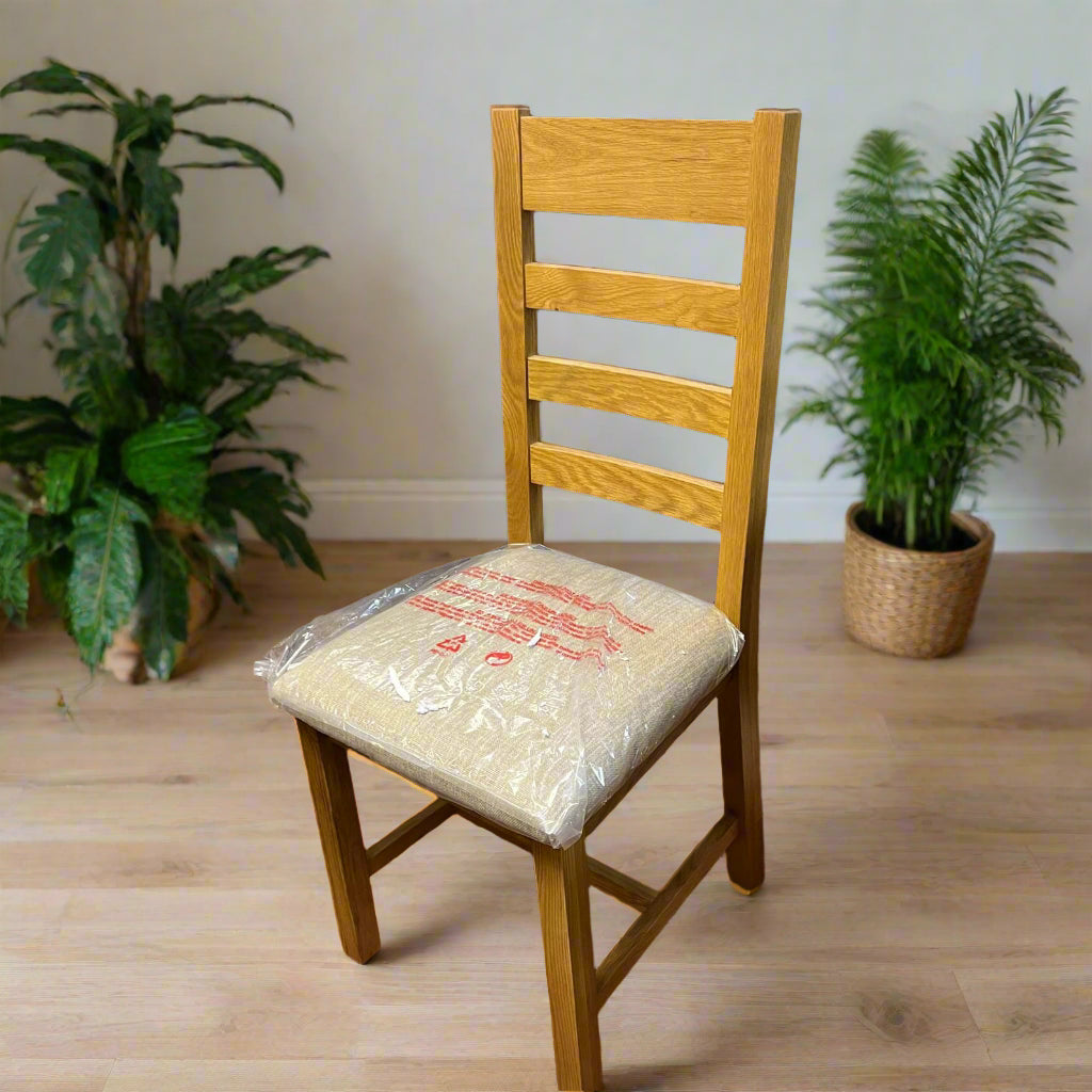 CO Ladder Back Dining Chairs Cream Fabric Padded Seat Sheffield Discount Furniture