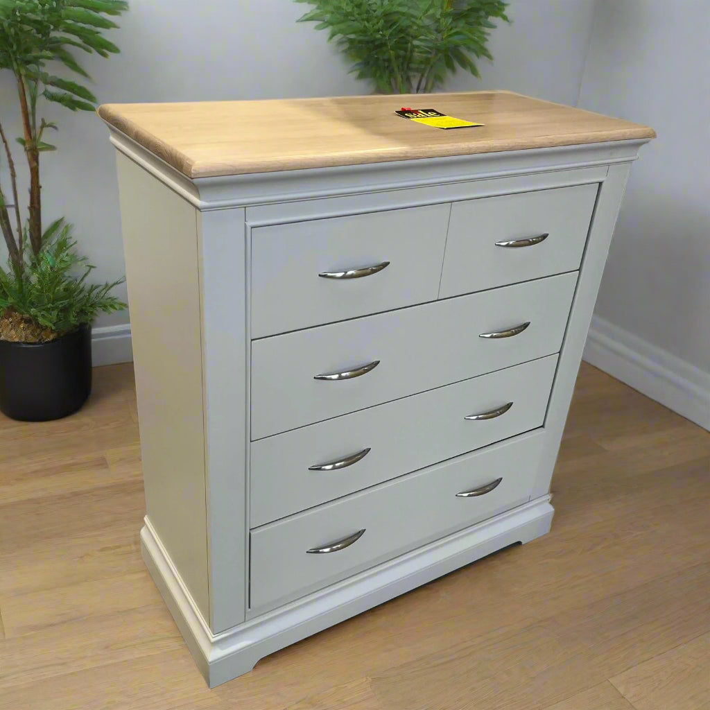 Cobble 3 + 2 Chest Of Drawers Grey With Oak Top Sheffield Discount Furniture