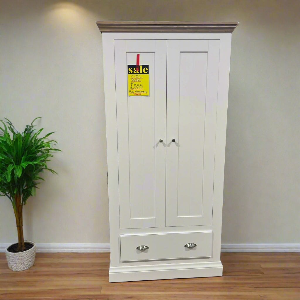 White Wardrobe 2 Door 1 Drawer Sheffield Discount Furniture