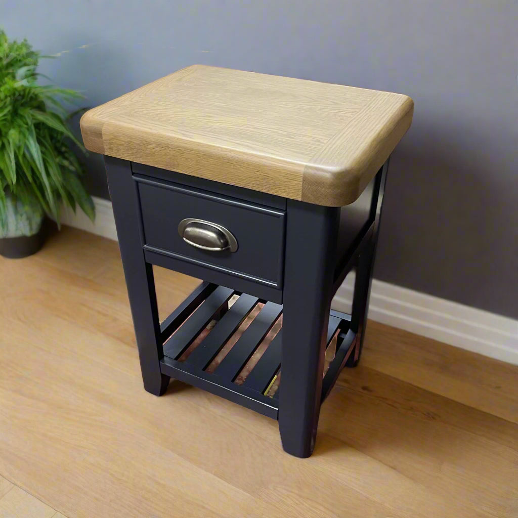Hop End Table With Oak Top And Black Base Sheffield Discount Furniture
