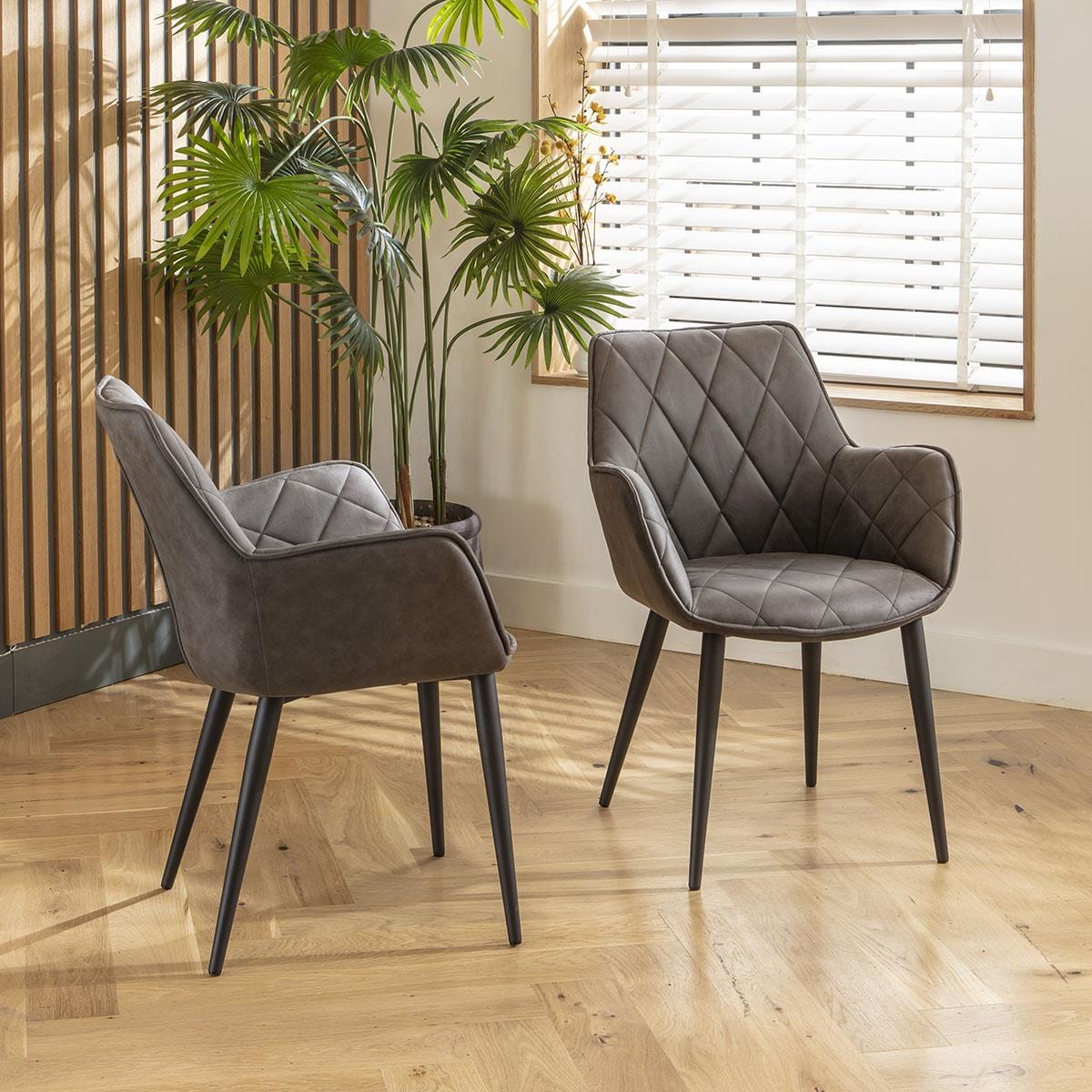 2 Mia Carver Dining Chairs with Arms Dark Grey Sheffield Discount Furniture
