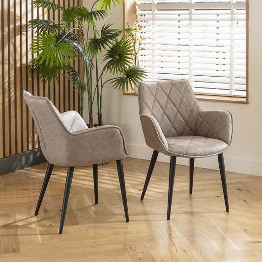 2 Mia Carver Dining Chairs with Arms Light Grey Sheffield Discount Furniture