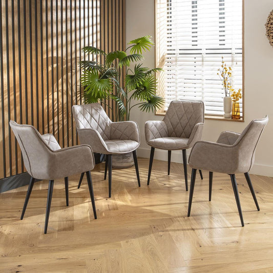 4 Mia Carver Dining Chairs with Arms Light Grey Sheffield Discount Furniture