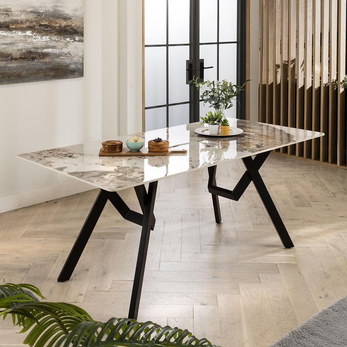 Modern Marble Effect Seater Ceramic Dining Table Black White