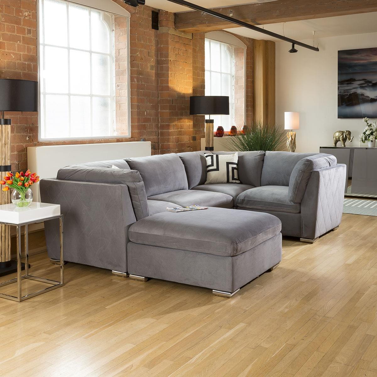 Comfy Charlotte Corner Sofa Medium Grey U Shape 5 Seater Couch 5L Living Room / Sofas / In Stock Sofas Sheffield Discount Furniture