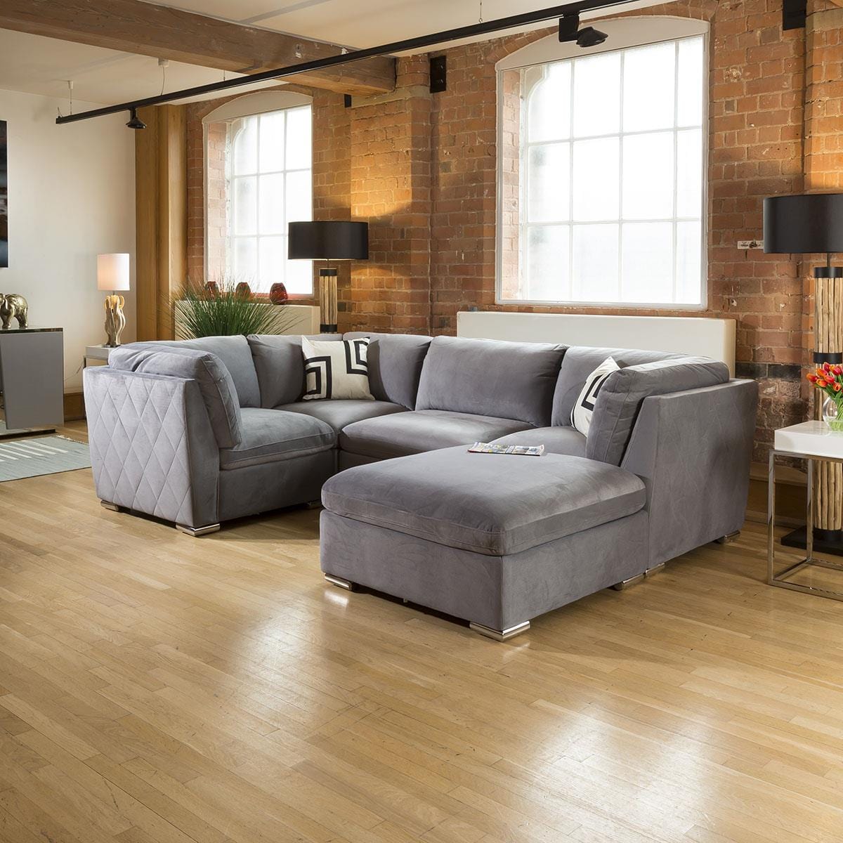 Comfy Charlotte Corner Sofa Medium Grey U Shape 5 Seater Couch 5R Living Room / Sofas / In Stock Sofas Sheffield Discount Furniture
