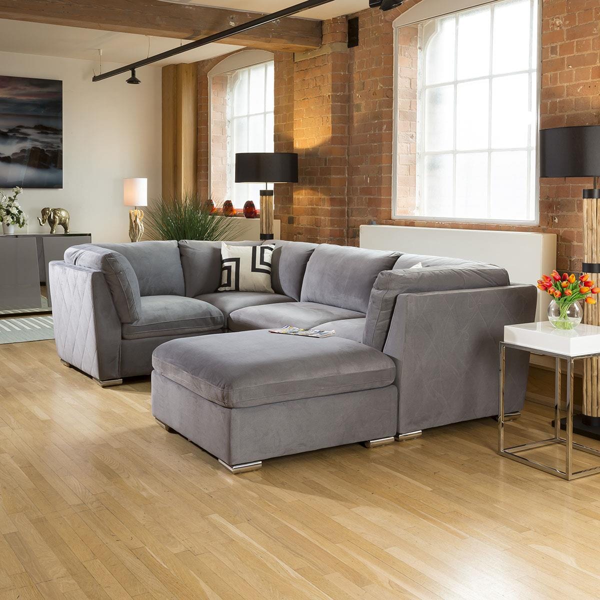 Comfy Charlotte Corner Sofa Medium Grey U Shape 5 Seater Couch 5R Living Room / Sofas / In Stock Sofas Sheffield Discount Furniture
