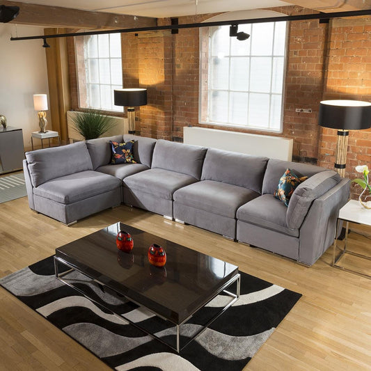 Huge Inviting Charlotte Corner Sofa Medium Grey 5 Seater L Shape 13R Living Room / Sofas / In Stock Sofas Sheffield Discount Furniture
