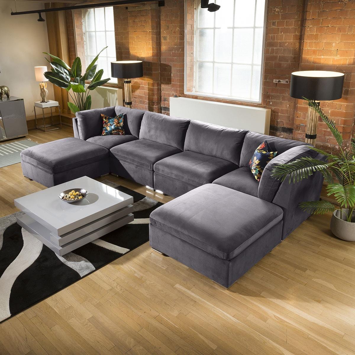 Huge Charlotte Corner Sofa Dark Grey Cinema Settee U Shape 7 Living Room / Sofas / In Stock Sofas Sheffield Discount Furniture