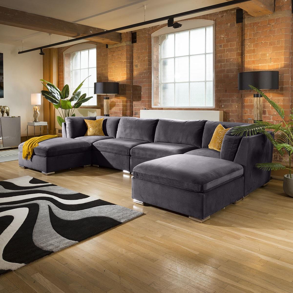 Huge Charlotte Corner Sofa Dark Grey Cinema Settee U Shape 7 Living Room / Sofas / In Stock Sofas Sheffield Discount Furniture
