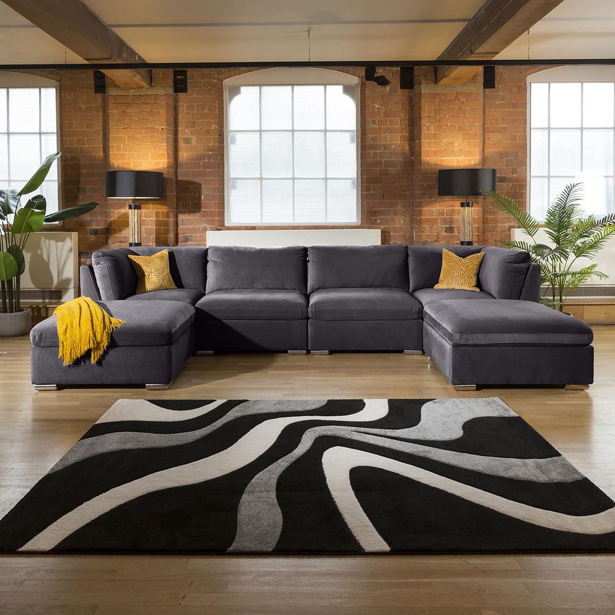 Huge Charlotte Corner Sofa Dark Grey Cinema Settee U Shape 7 Living Room / Sofas / In Stock Sofas Sheffield Discount Furniture