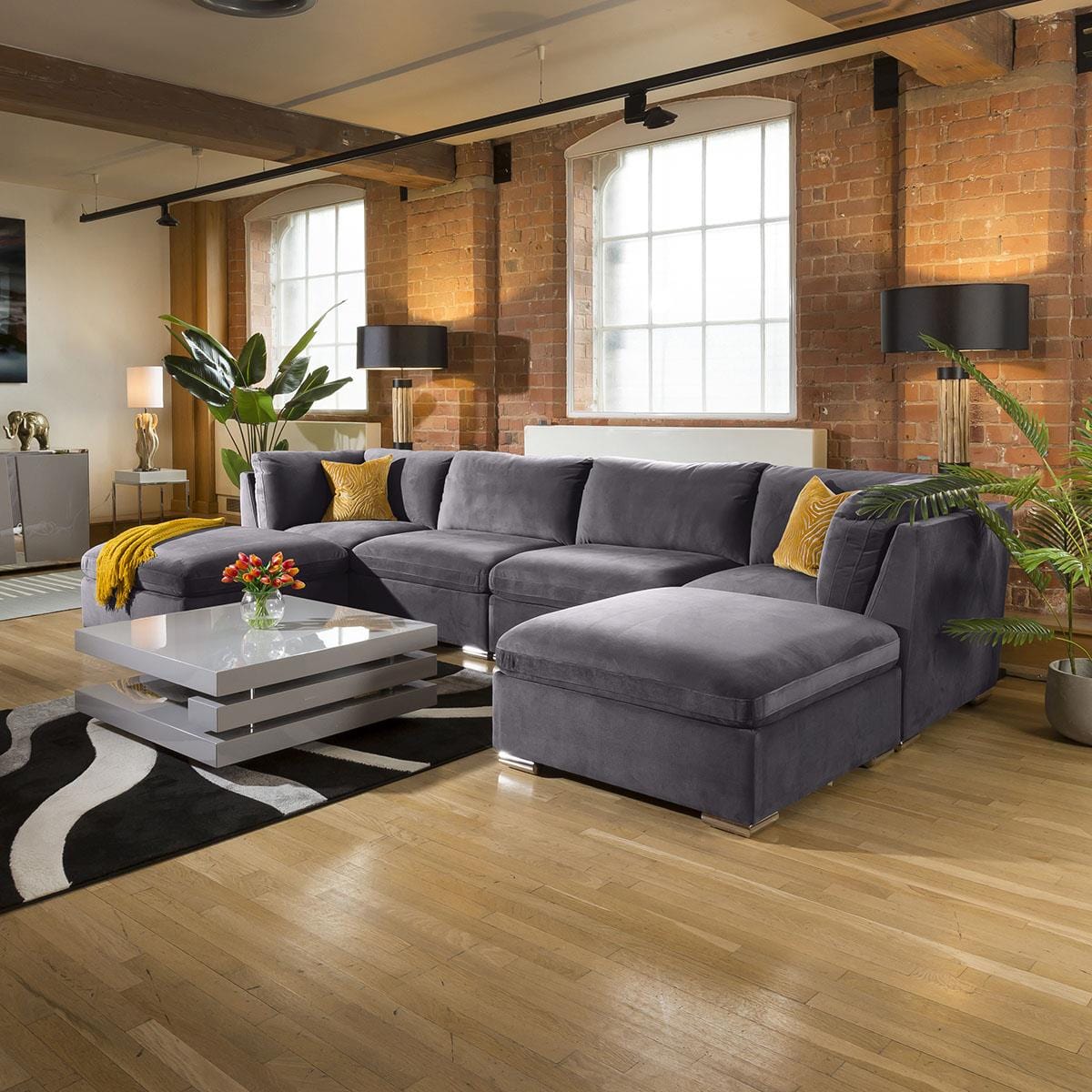 Huge Charlotte Corner Sofa Dark Grey Cinema Settee U Shape 7 Living Room / Sofas / In Stock Sofas Sheffield Discount Furniture