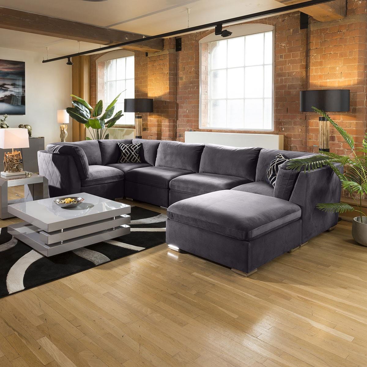 Huge Charlotte Corner Sofa Dark Grey U Shape 6 Seater Settee 8R Living Room / Sofas / In Stock Sofas Sheffield Discount Furniture