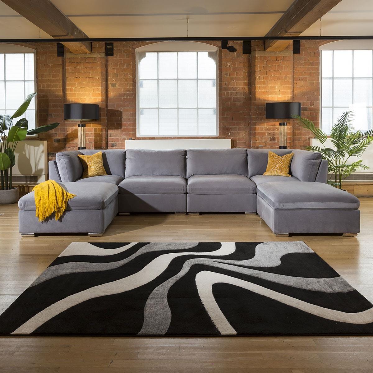 Huge Charlotte Corner Sofa Medium Grey Cinema Settee U Shape 7 Living Room / Sofas / In Stock Sofas Sheffield Discount Furniture