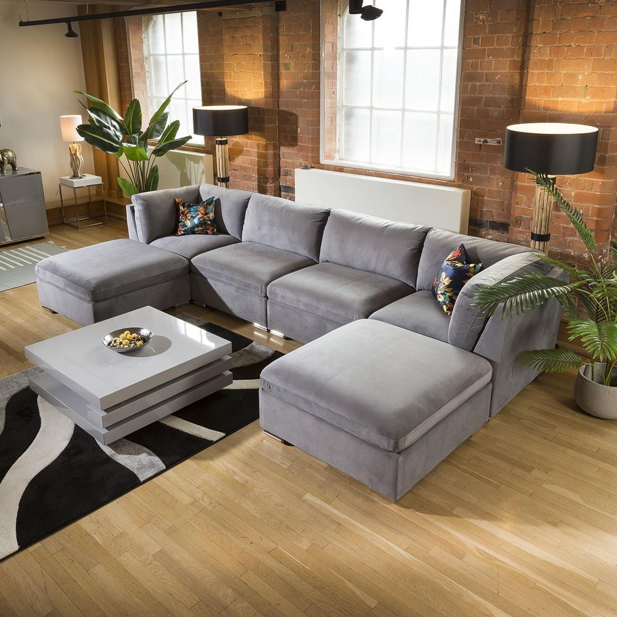 Huge Charlotte Corner Sofa Medium Grey Cinema Settee U Shape 7 Living Room / Sofas / In Stock Sofas Sheffield Discount Furniture