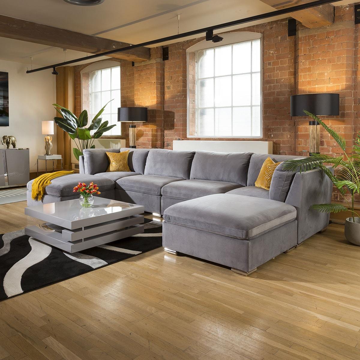 Huge Charlotte Corner Sofa Medium Grey Cinema Settee U Shape 7 Living Room / Sofas / In Stock Sofas Sheffield Discount Furniture