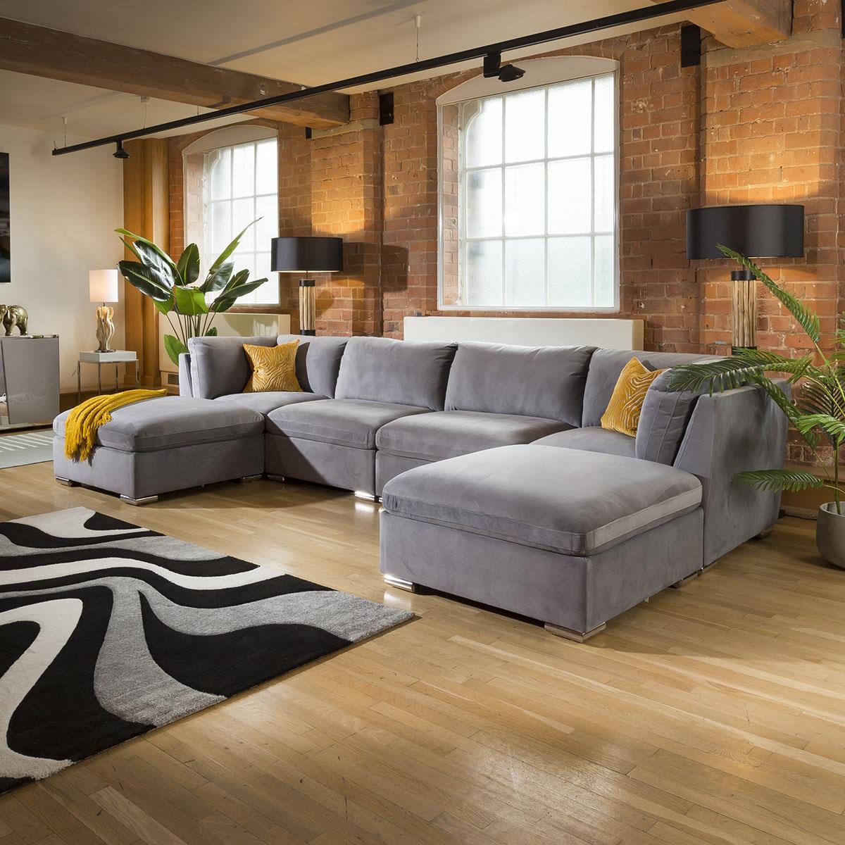 Huge Charlotte Corner Sofa Medium Grey Cinema Settee U Shape 7 Living Room / Sofas / In Stock Sofas Sheffield Discount Furniture
