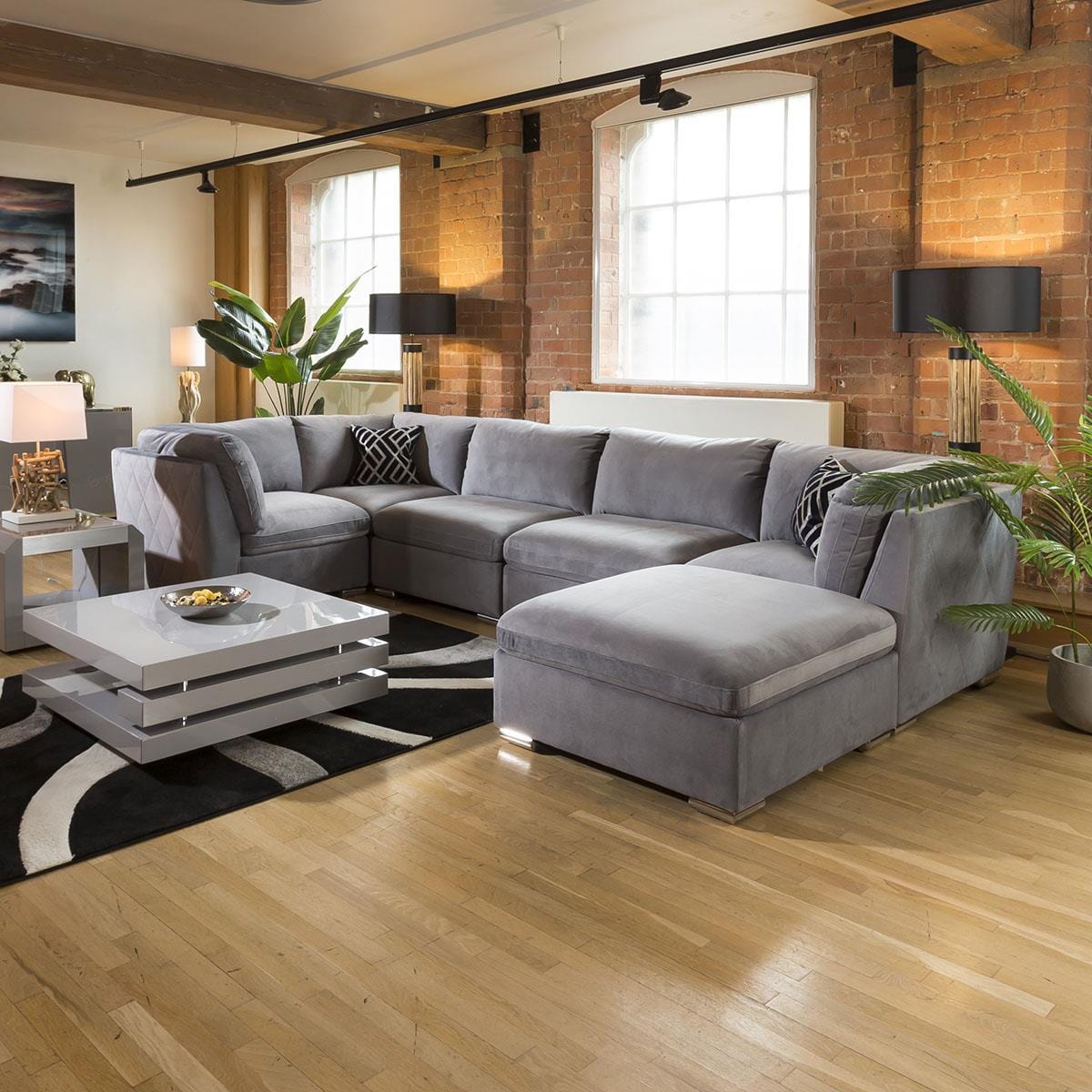 Huge Charlotte Corner Sofa Medium Grey U Shape 6 Seater Settee 8R Living Room / Sofas / In Stock Sofas Sheffield Discount Furniture