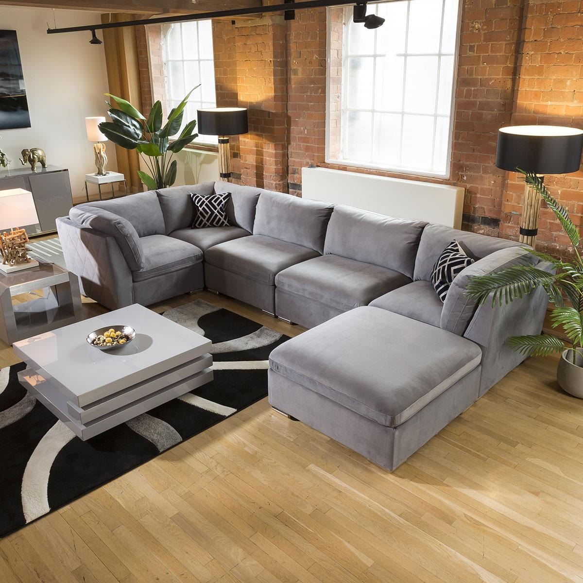 Huge Charlotte Corner Sofa Medium Grey U Shape 6 Seater Settee 8R Living Room / Sofas / In Stock Sofas Sheffield Discount Furniture