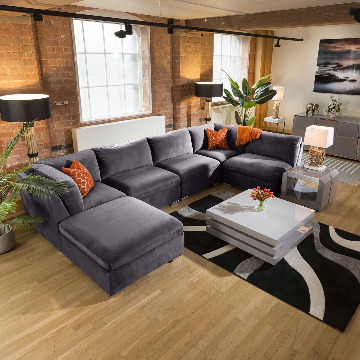 Huge Charlotte Sofa Dark Grey U Shaped Corner Settee Open End 6L Living Room / Sofas / In Stock Sofas Sheffield Discount Furniture