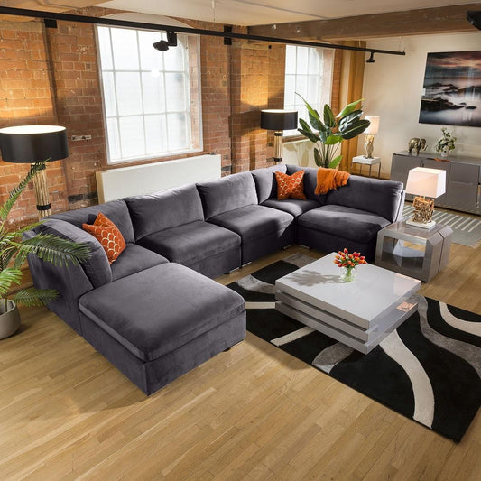 Huge Charlotte Sofa Dark Grey U Shaped Corner Settee Open End 6L Living Room / Sofas / In Stock Sofas Sheffield Discount Furniture