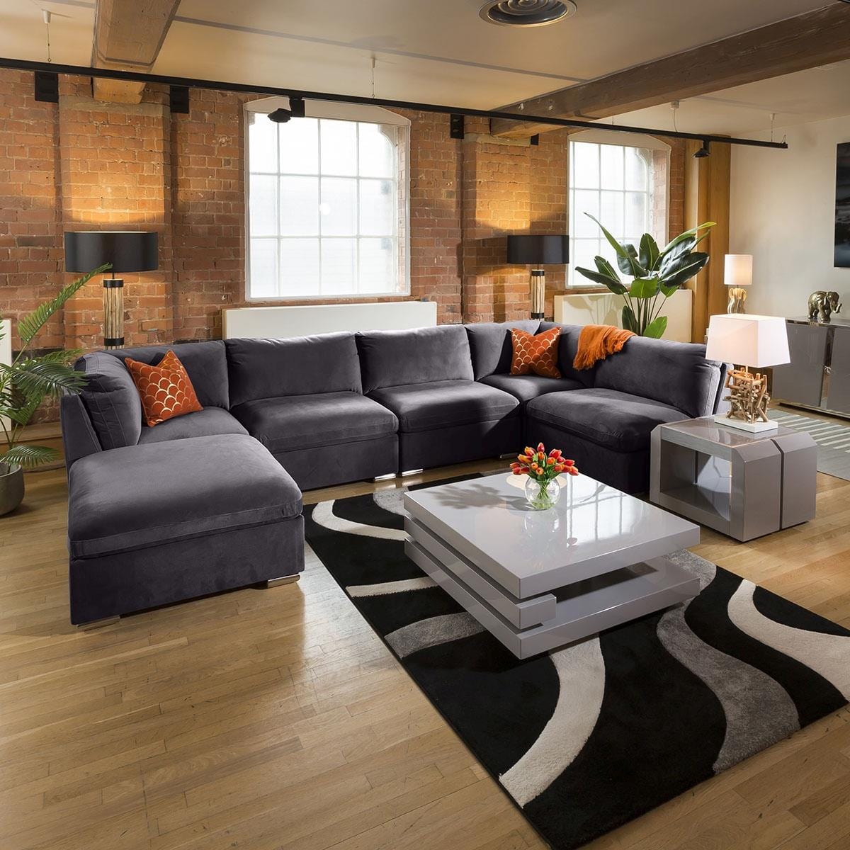 Huge Charlotte Sofa Dark Grey U Shaped Corner Settee Open End 6L Living Room / Sofas / In Stock Sofas Sheffield Discount Furniture