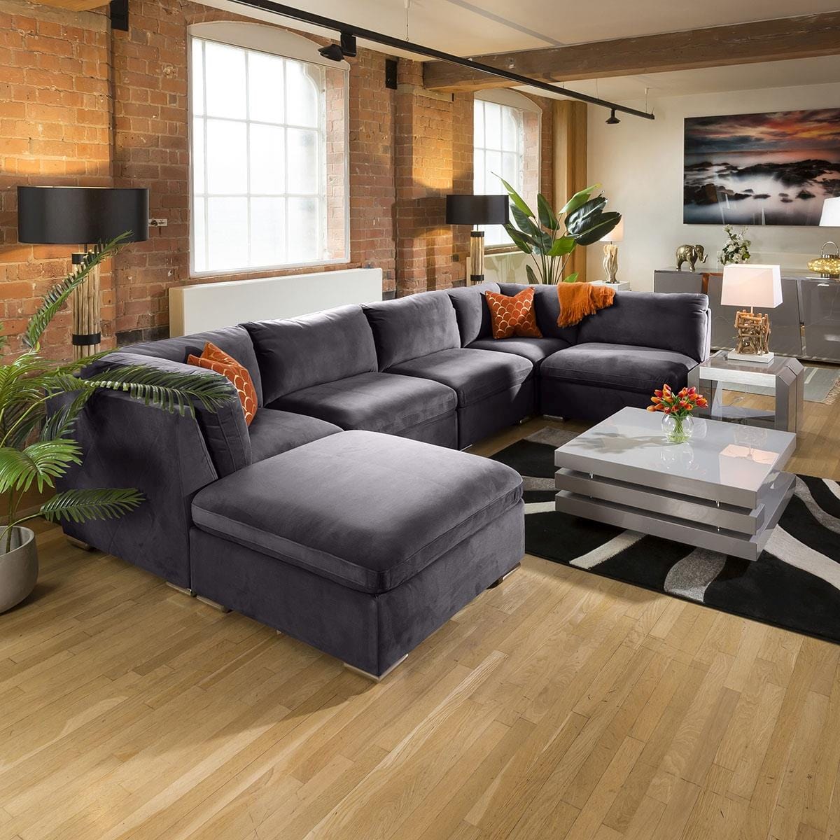 Huge Charlotte Sofa Dark Grey U Shaped Corner Settee Open End 6L Living Room / Sofas / In Stock Sofas Sheffield Discount Furniture
