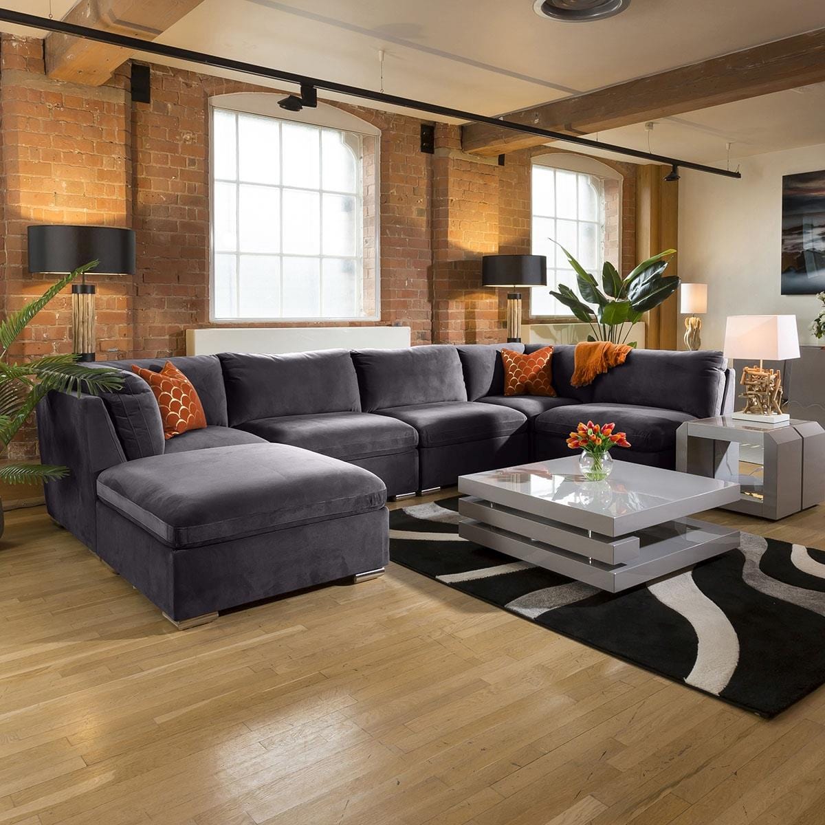 Huge Charlotte Sofa Dark Grey U Shaped Corner Settee Open End 6L Living Room / Sofas / In Stock Sofas Sheffield Discount Furniture