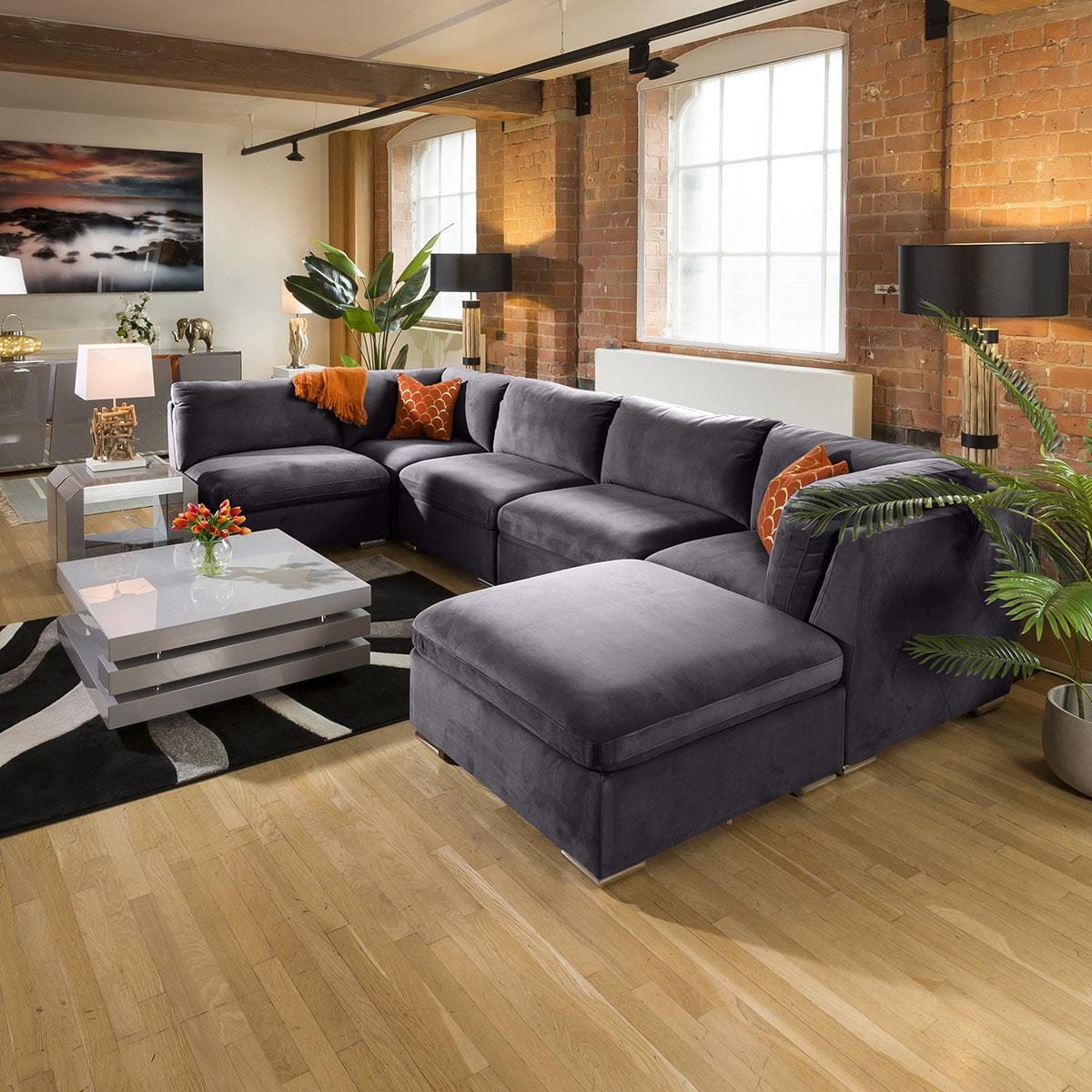 Huge Charlotte Sofa Dark Grey U Shaped Corner Settee Open End 6R Living Room / Sofas / In Stock Sofas Sheffield Discount Furniture