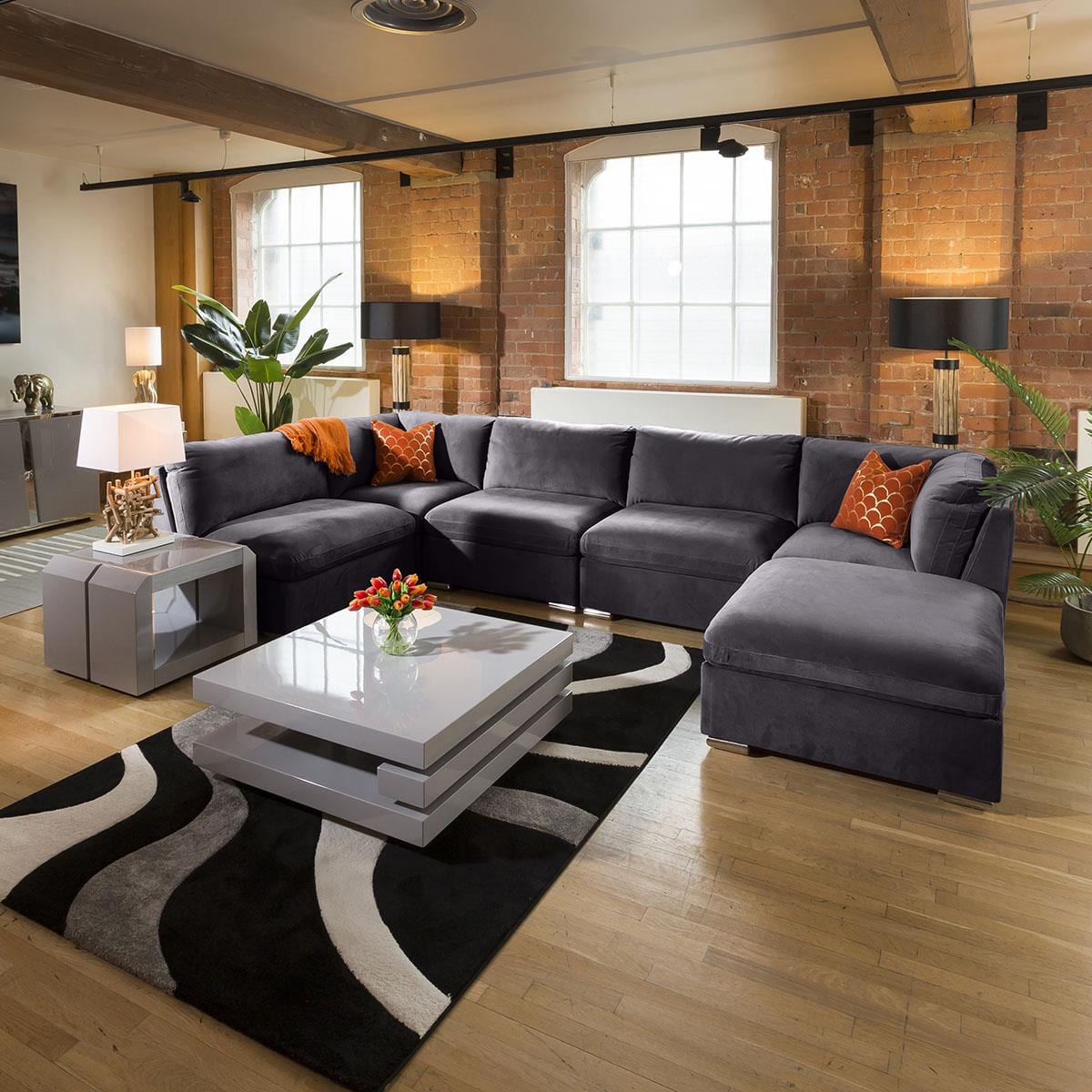 Huge Charlotte Sofa Dark Grey U Shaped Corner Settee Open End 6R Living Room / Sofas / In Stock Sofas Sheffield Discount Furniture