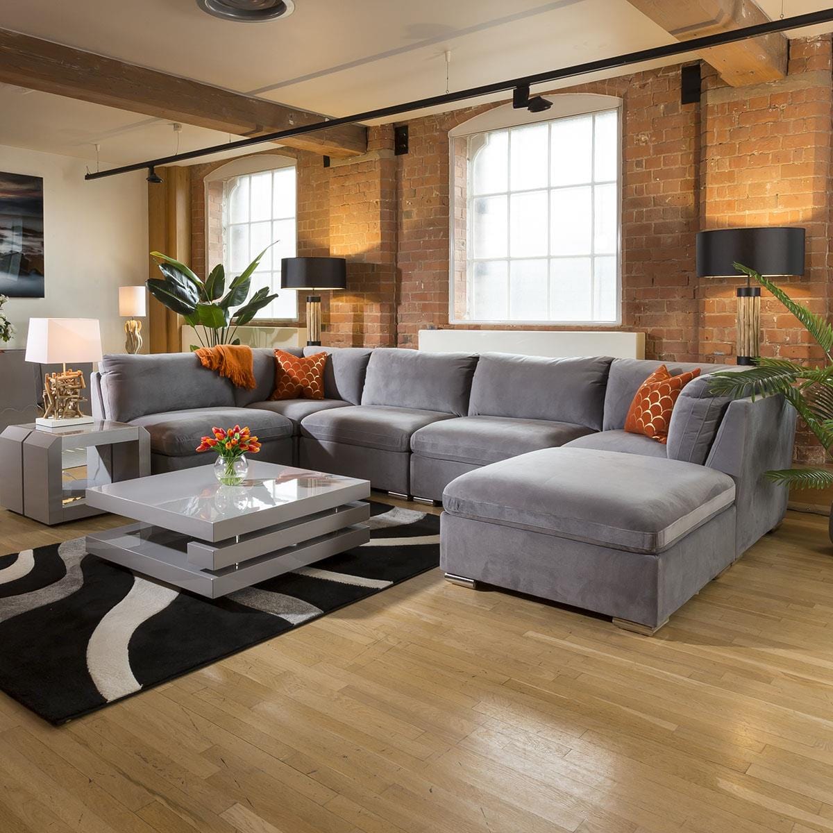 Huge Charlotte Sofa Medium Grey U Shaped Corner Settee Open End 6R Living Room / Sofas / In Stock Sofas Sheffield Discount Furniture