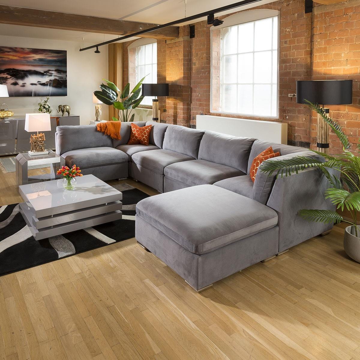 Huge Charlotte Sofa Medium Grey U Shaped Corner Settee Open End 6R Living Room / Sofas / In Stock Sofas Sheffield Discount Furniture